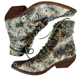 Free People x Jeffery Campbell Velvet Paisley Elmcroft Lace Up Boho Boots 9